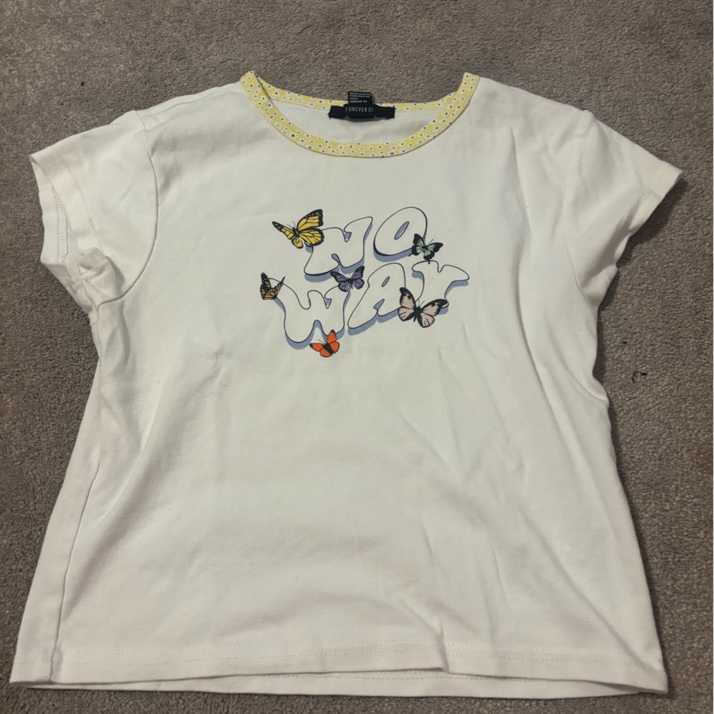 Forever 21 White Blouse with Yellow Trim